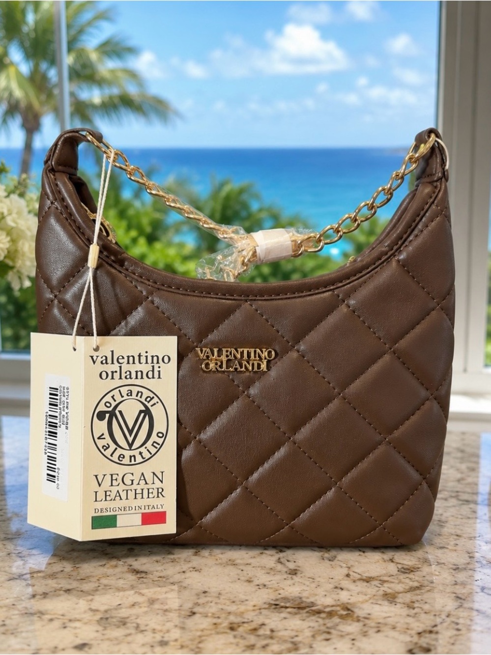 Valentino Orlandi Brown Quilted Vegan Leather Shoulder Bag – New